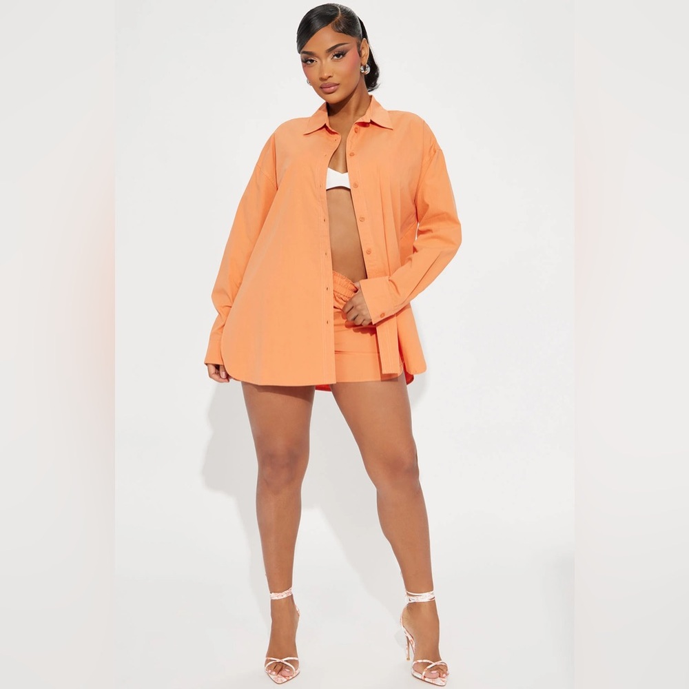 Baily Button Up Short Set - Orange